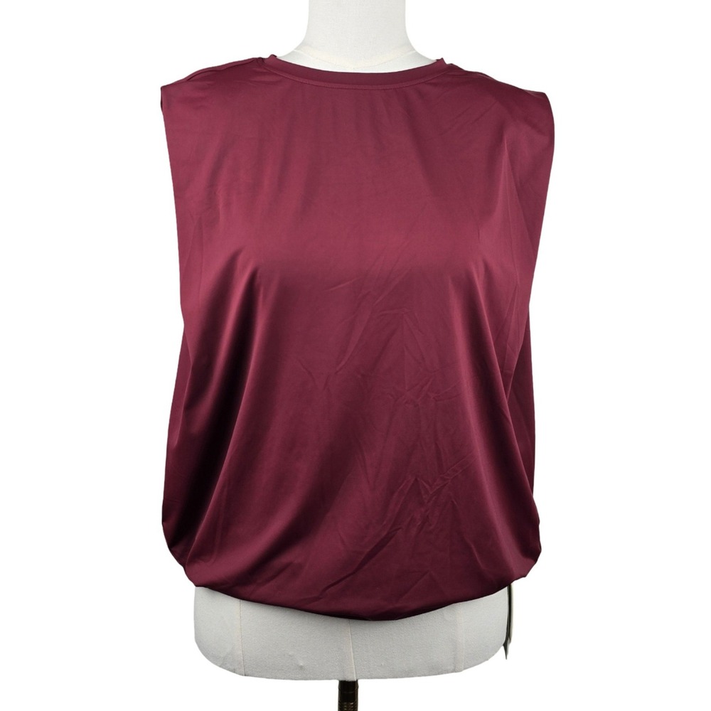 Halara Ruched Cool Touch Yoga Tank Top Womens M Wine Burgundy UPF 50+ NWT
